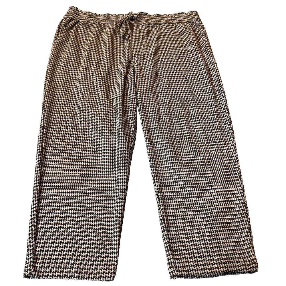 Vtg 90s Stitch Star Houndstooth Crop Pants 3X Beige Straight Leg Pull On Casual